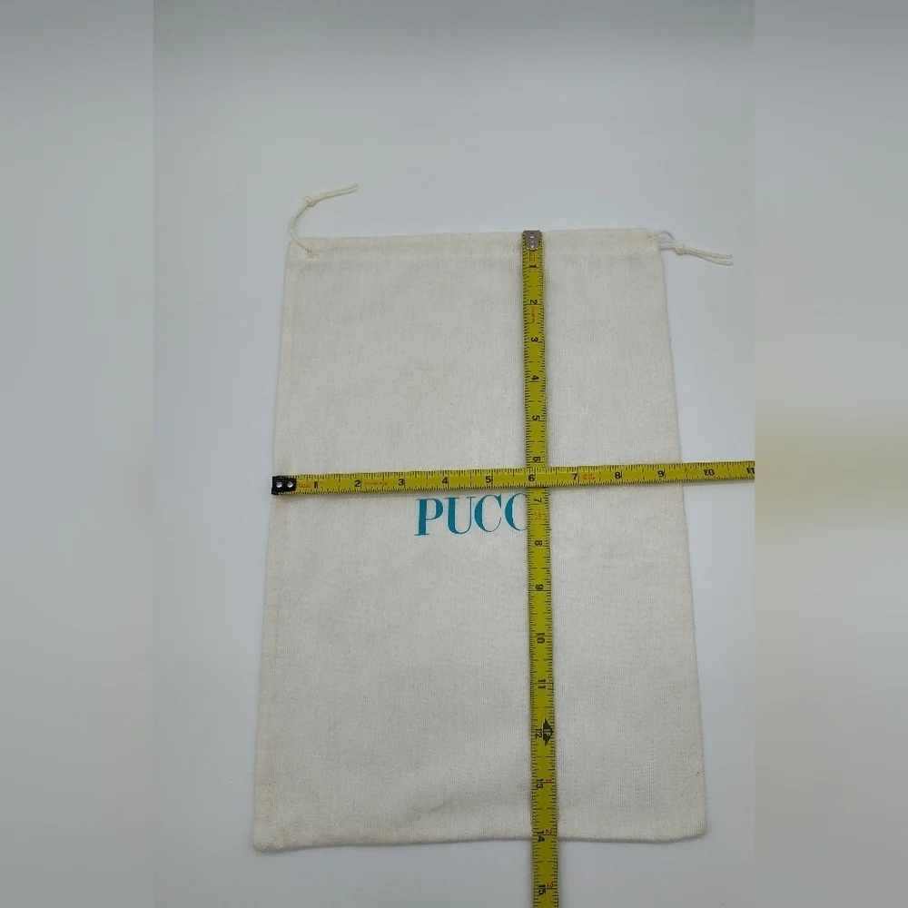 PUCCI Cotton Dust Bag Ivory with Teal Logo Drawstring Pouch EUC